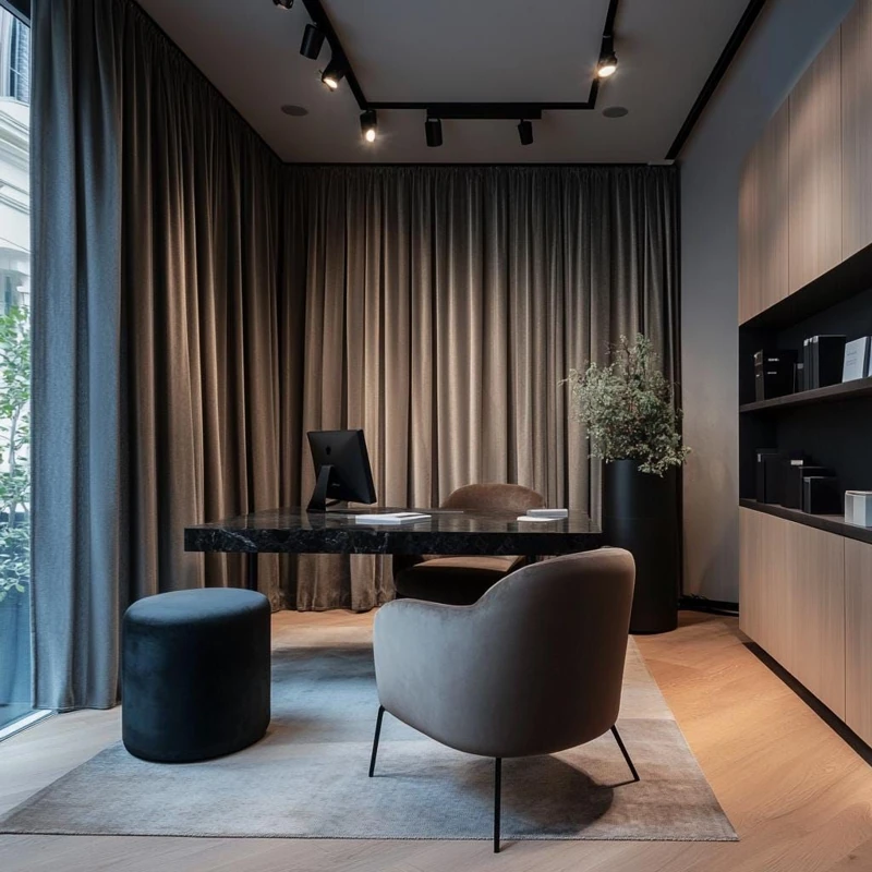 Luxury executive office with dark marble desk