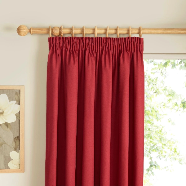 pencil pleat red color curtain
